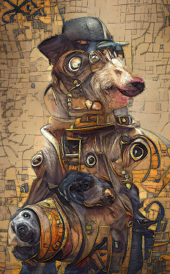 Steampunk Dog Art 23 Digital Art by Debra Kewley