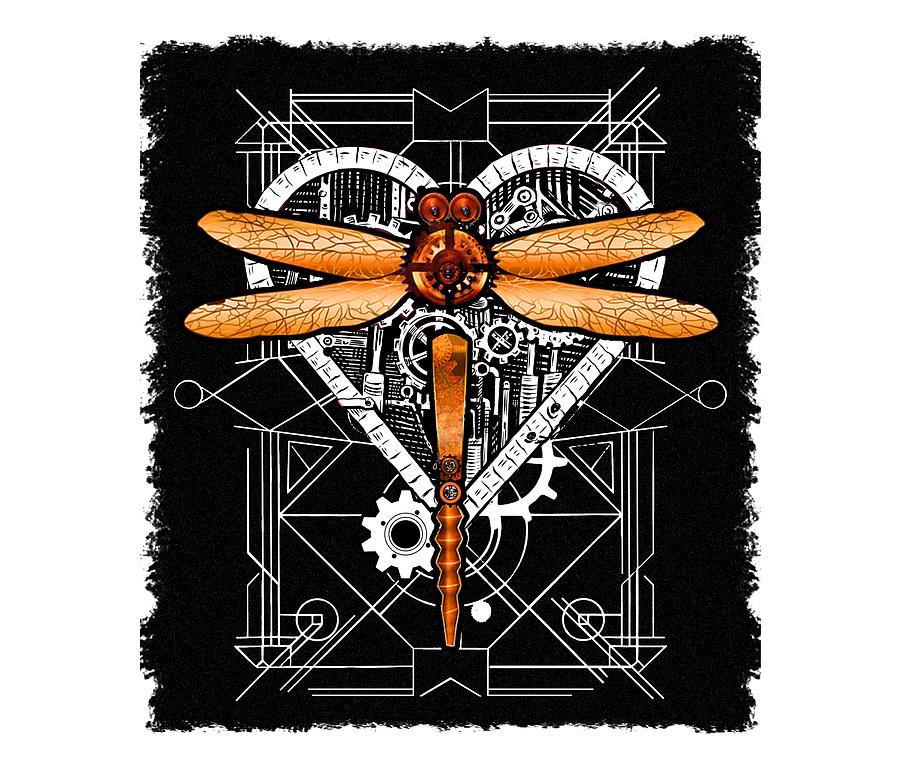 Punk Drawing - Steampunk Dragonfly Vintage Gears Goth Gift by Kanig Designs