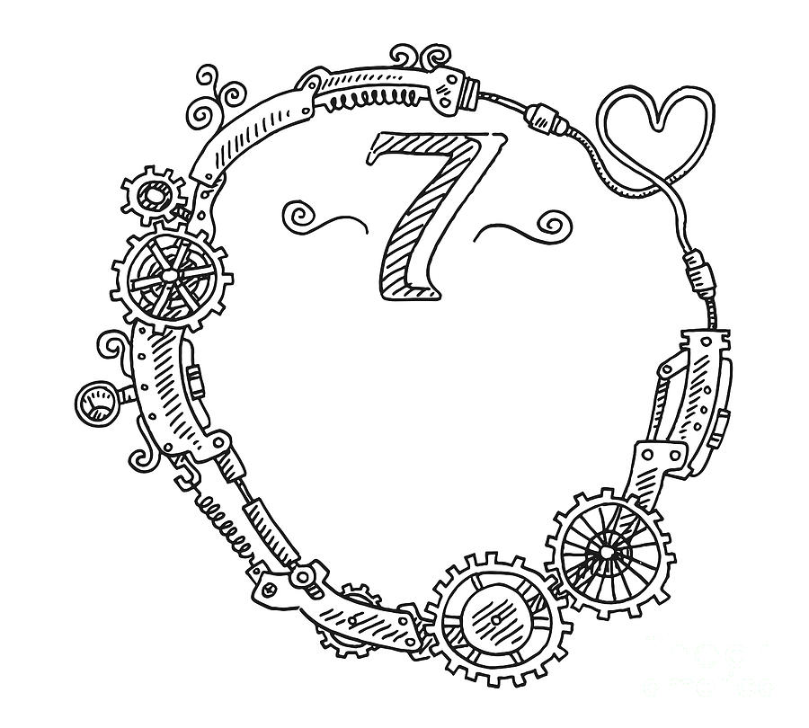 Steampunk Elements Round Frame Number 7 Drawing Drawing by Frank ...