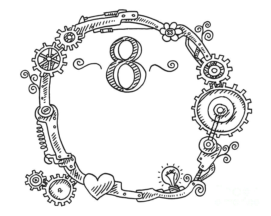 Steampunk Elements Round Frame Number 8 Drawing Drawing by Frank ...