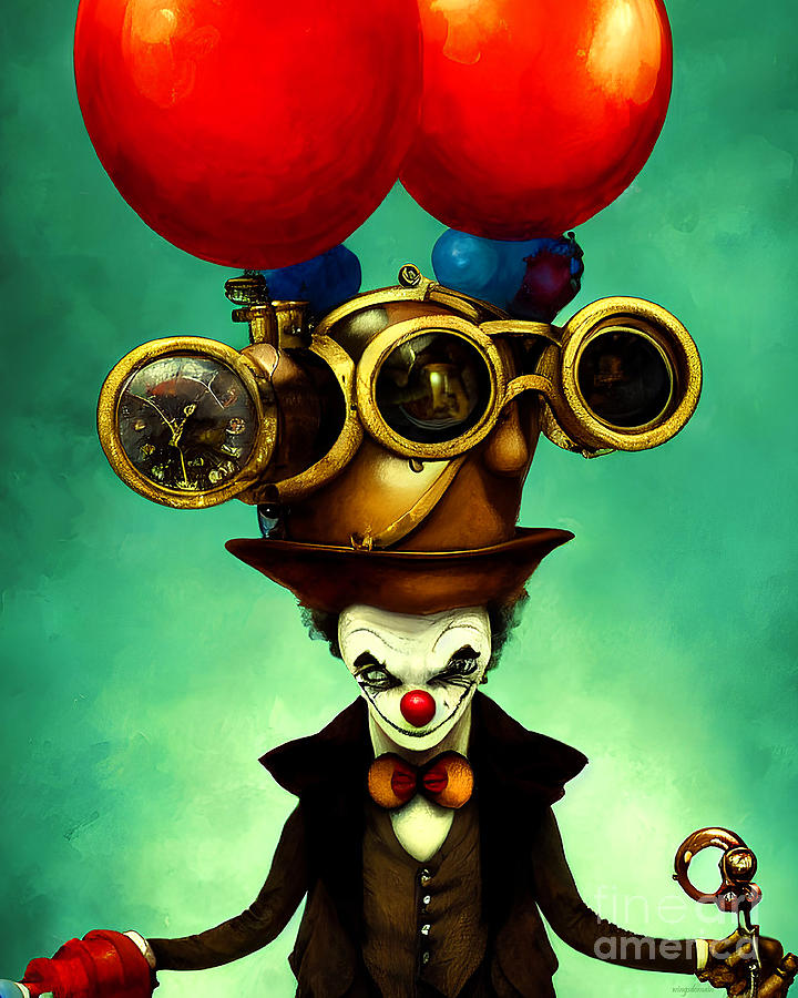 Steampunk Evil Clown 20221009a Mixed Media by Wingsdomain Art and Photography