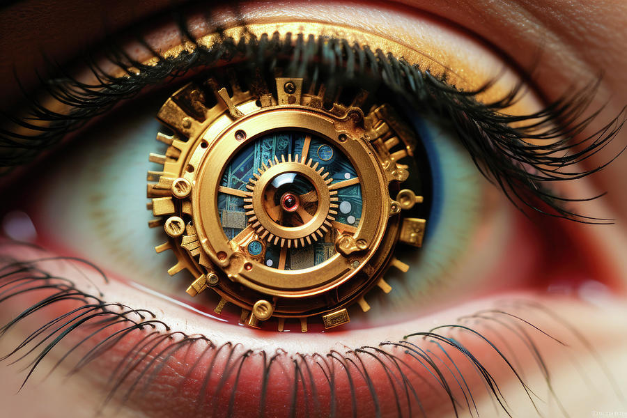 Steampunk Eye 01 Gold and Blue Digital Art by Matthias Hauser