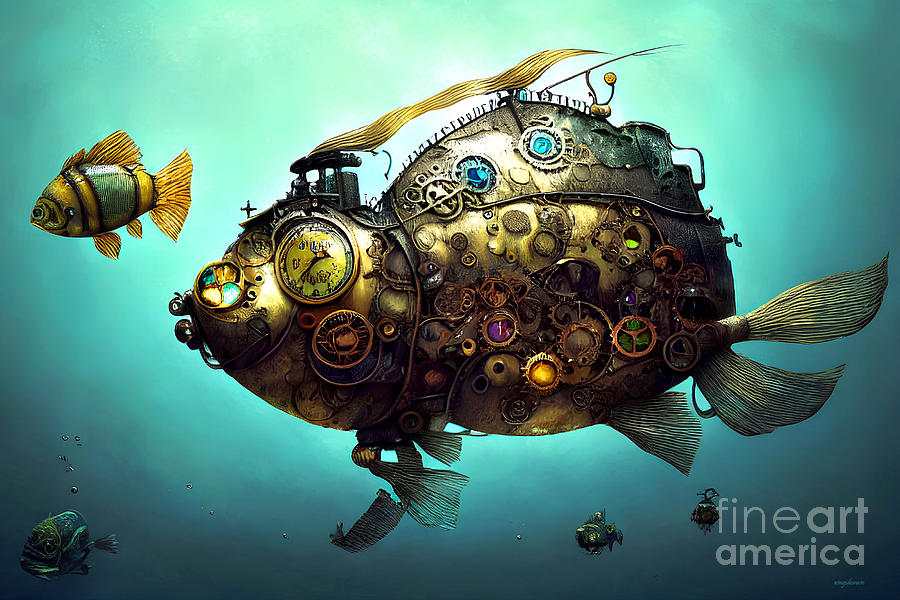 Steampunk Fish In Deep Sea 20221015b Mixed Media by Wingsdomain Art and ...