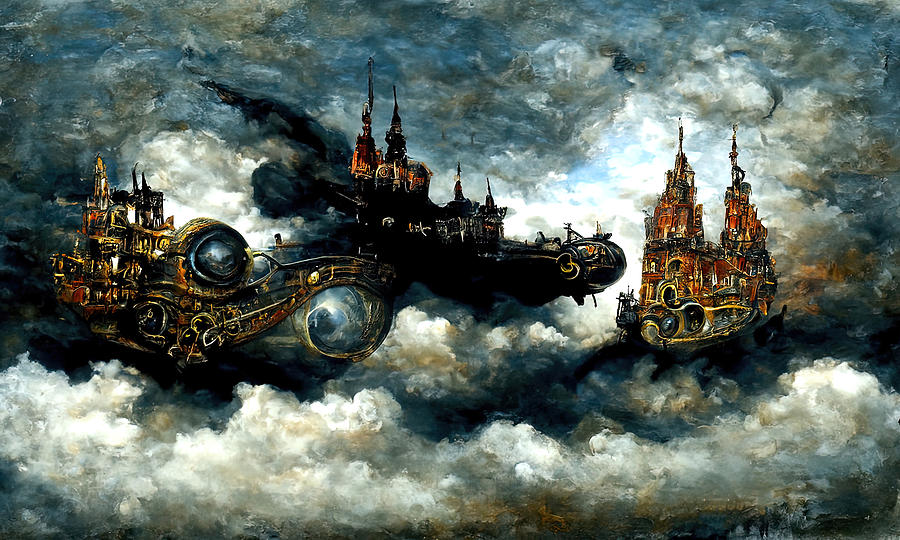 Steampunk Flying Fortress, 01 Painting by AM FineArtPrints