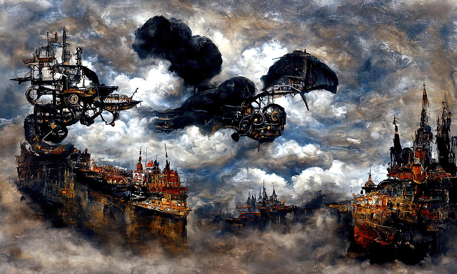 Steampunk Flying Fortress, 02 Painting by AM FineArtPrints
