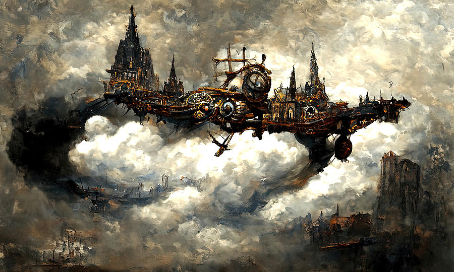 Steampunk Flying Fortress, 03 Painting by AM FineArtPrints