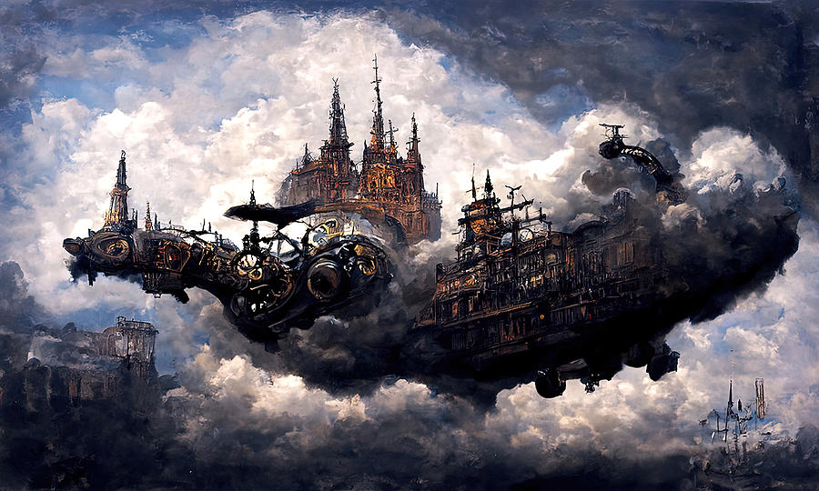 Steampunk Flying Fortress, 04 Painting by AM FineArtPrints