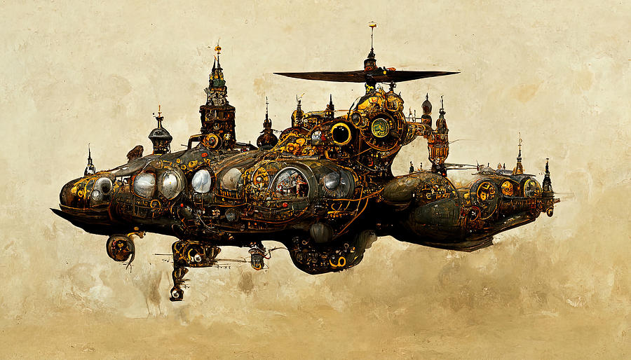 Steampunk Flying Fortress, 05 Painting by AM FineArtPrints