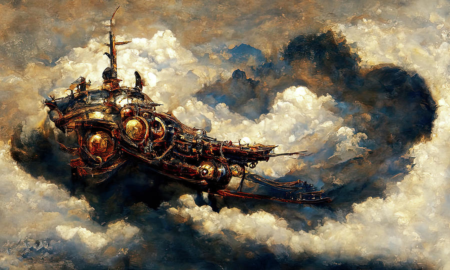Steampunk flying ship, 02 Painting by AM FineArtPrints