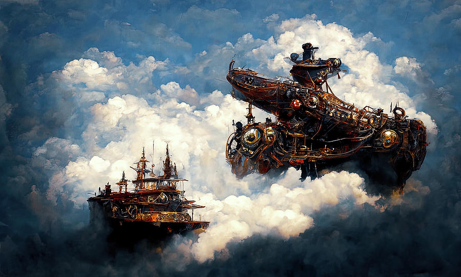 Steampunk flying ship, 04 Painting by AM FineArtPrints