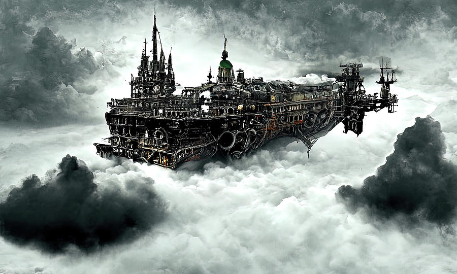 Steampunk flying ship, 07 Painting by AM FineArtPrints