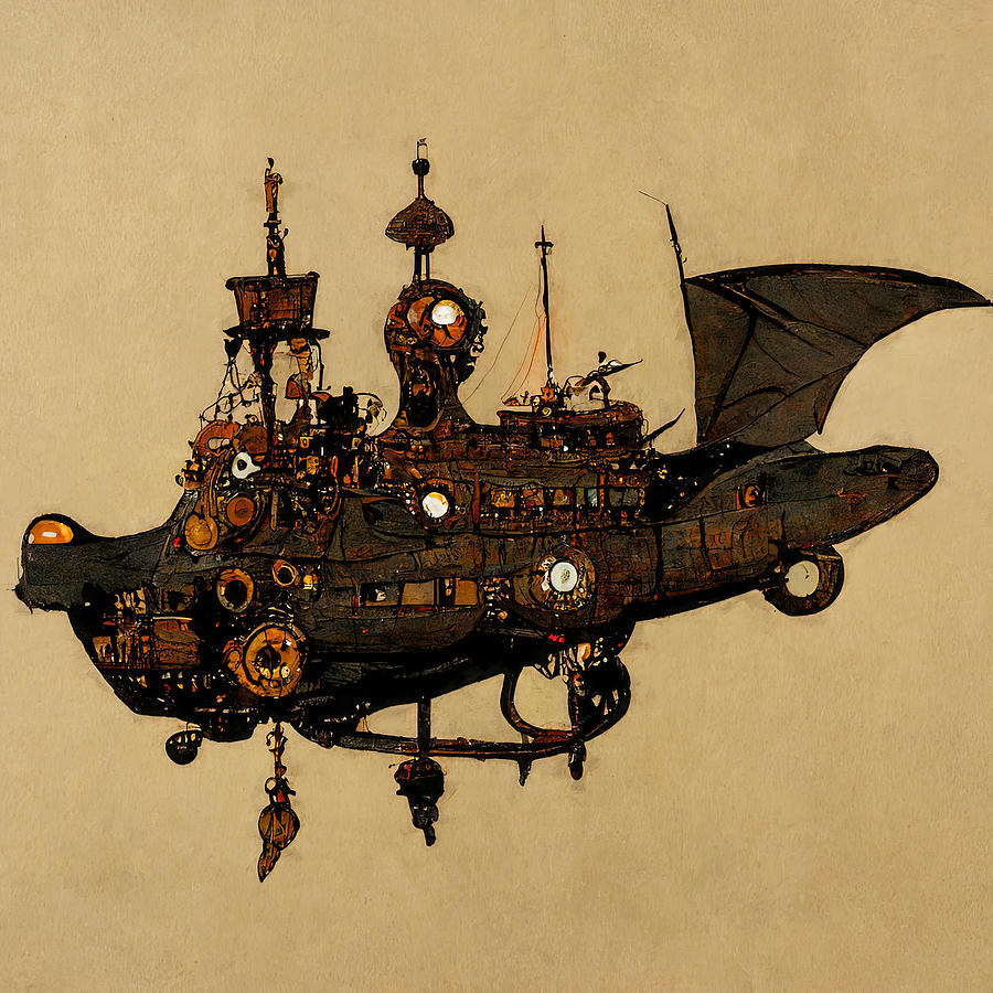Steampunk flying ship, 08 Painting by AM FineArtPrints