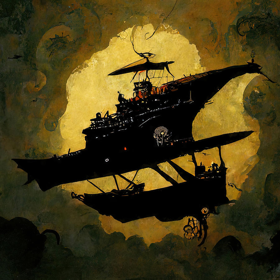 Steampunk Flying Ship, 09 Painting