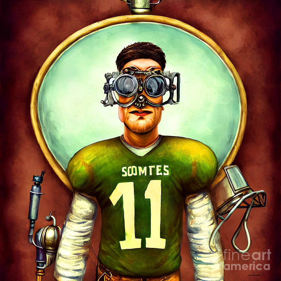 Football Mixed Media - Steampunk Football Player 20221009s by Wingsdomain Art and Photography