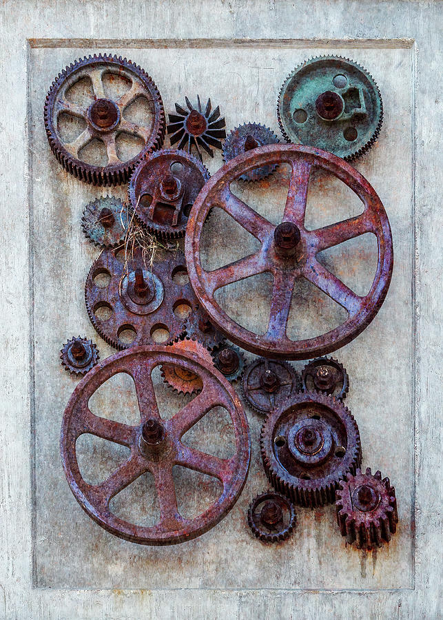 Rusty Photograph - Steampunk Gears Collage Vi by Patti Deters