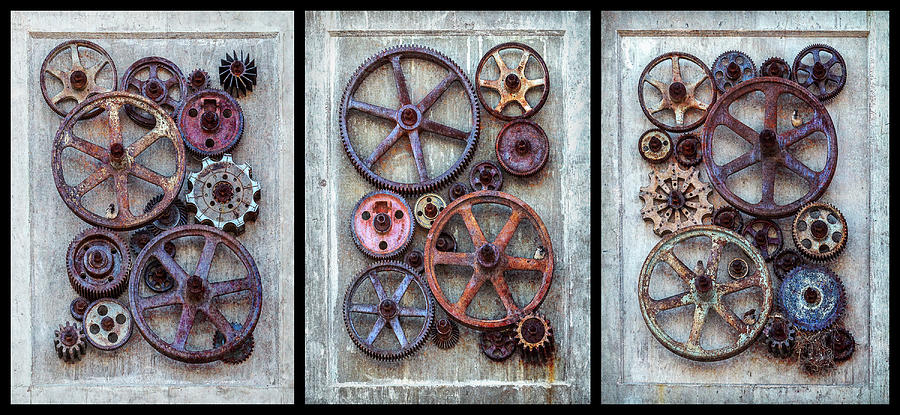 Steampunk Gears Triptych I Photograph by Patti Deters