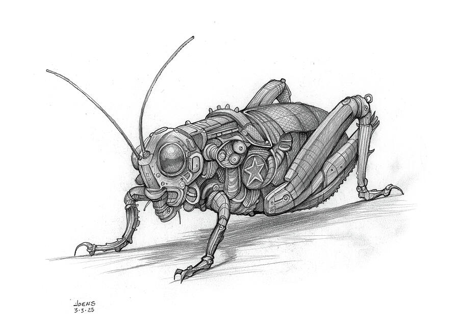 Grasshopper Drawing - Steampunk grasshopper by Greg Joens Grasshopper Drawing - Steampunk grasshopper by Greg Joens