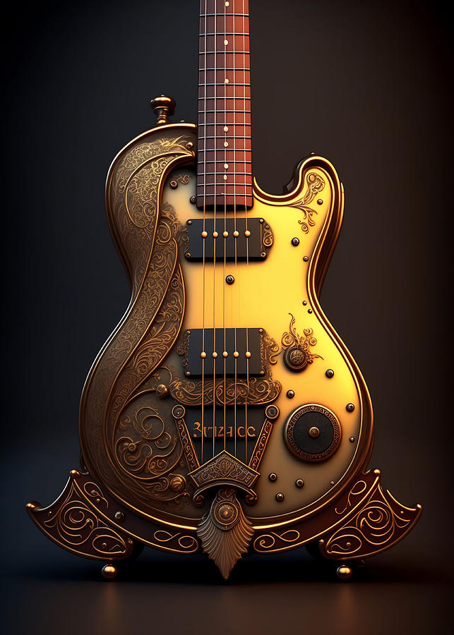 Steampunk Guitar Poster Painting By Baker Adams Fine Art America