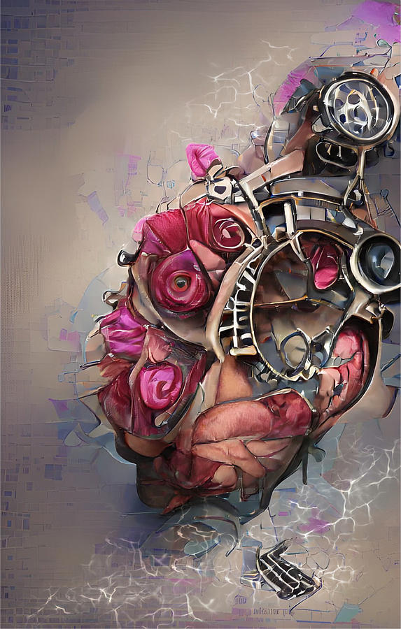 Steampunk Heart with Roses Mixed Media by Ann Leech