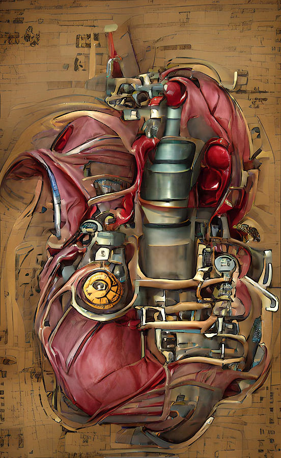Steampunk Heart with Valves and Pipes Mixed Media by Ann Leech