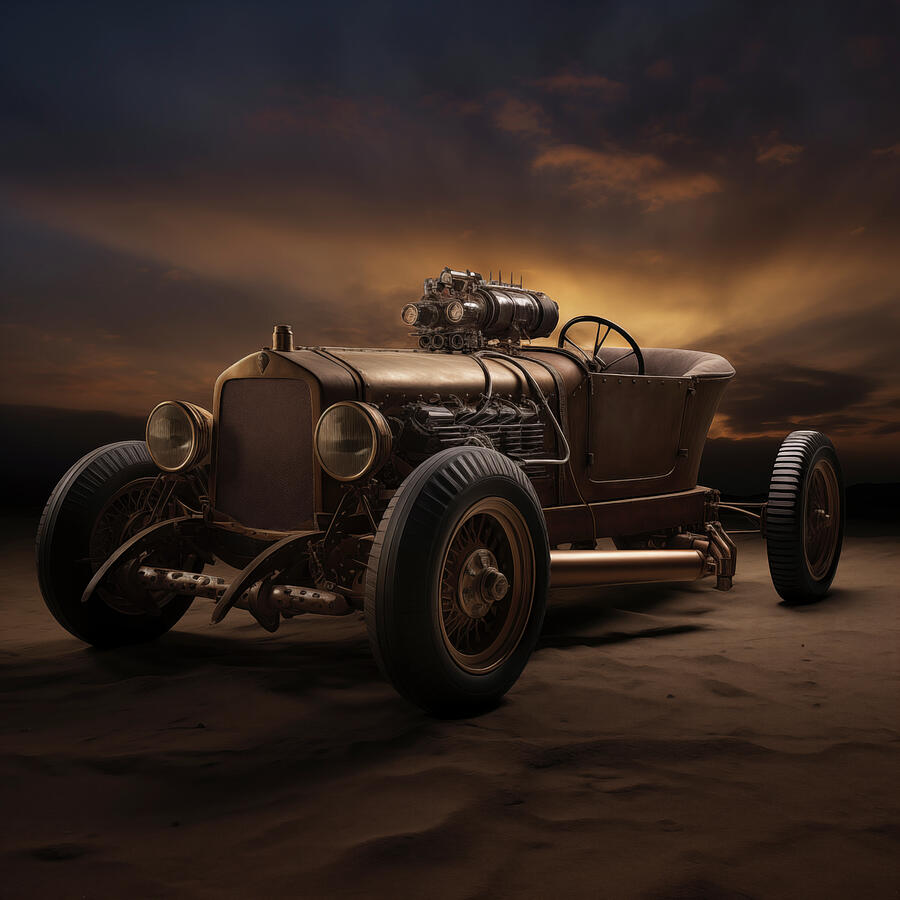 Steampunk Hotrod Roadster At Sunset Digital Art