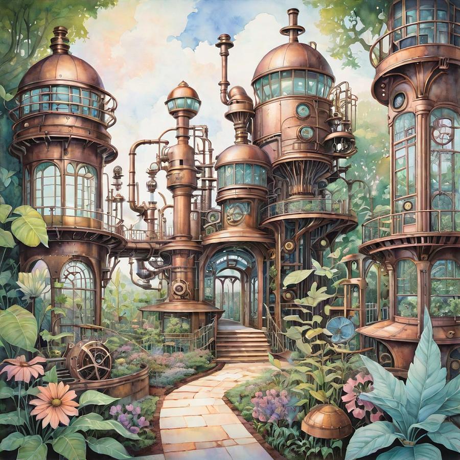Steampunk Inspired Botanical Garden 8 Digital Art