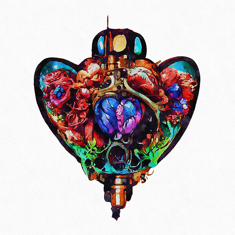 Steampunk Jewelled Anatomical Heart 2 Mixed Media by Ann Leech