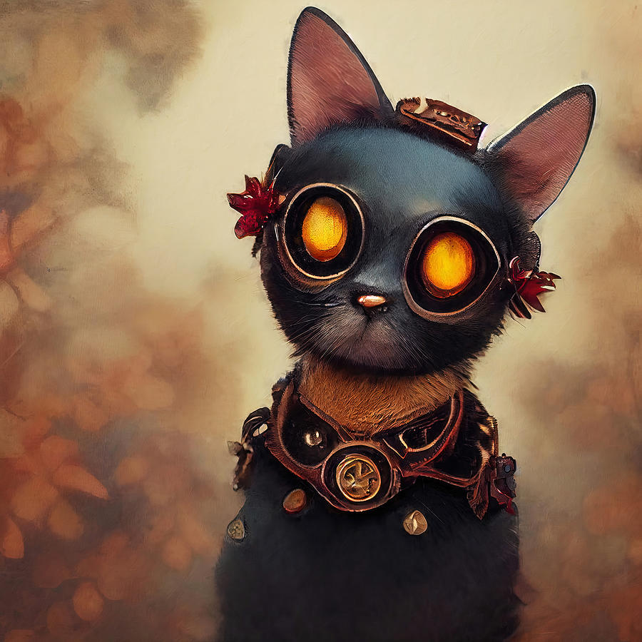 Steampunk Kitten, 02 Painting by AM FineArtPrints