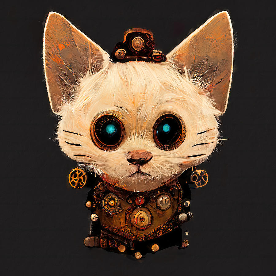 Steampunk Kitten, 03 Painting by AM FineArtPrints