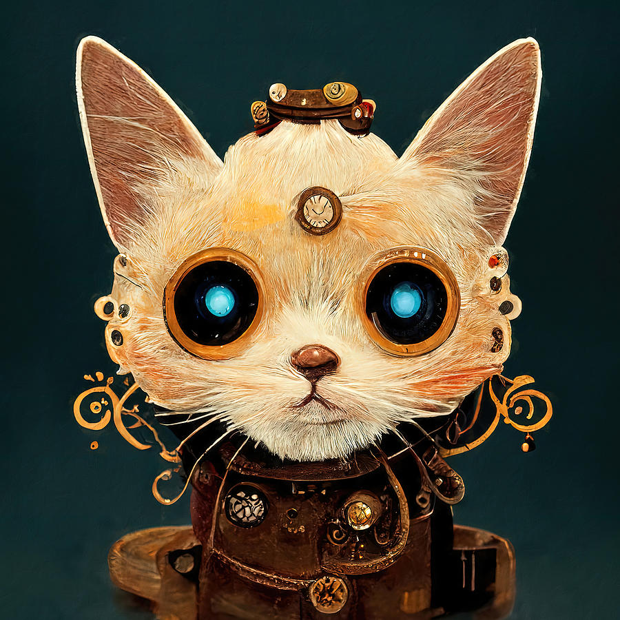 Steampunk Kitten, 04 Painting by AM FineArtPrints