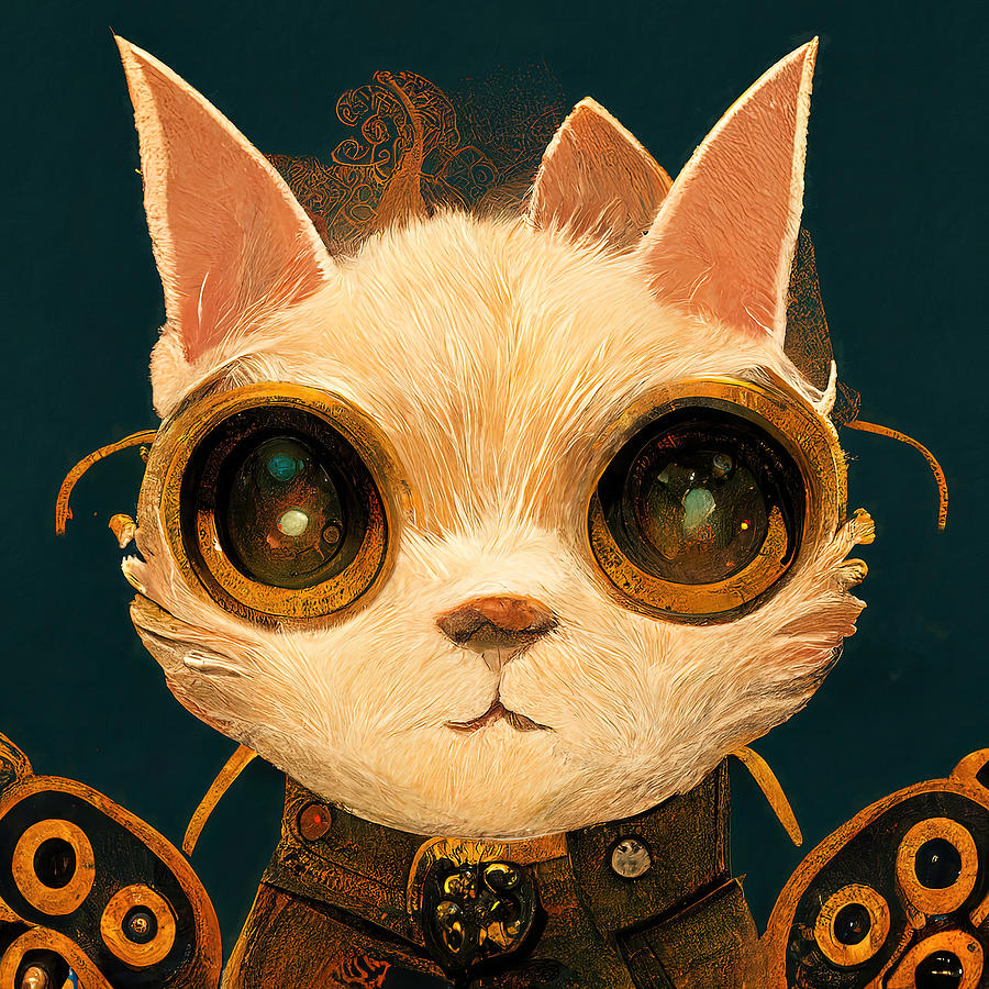 Steampunk Kitten, 05 Painting by AM FineArtPrints