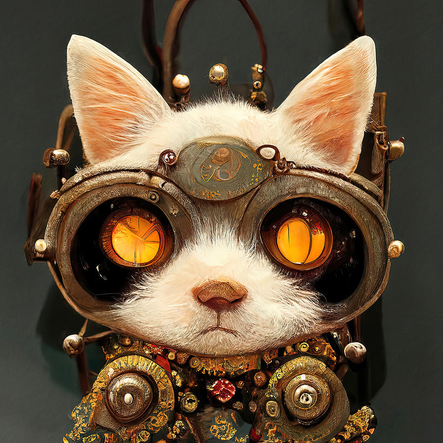 Steampunk Kitten, 06 Painting by AM FineArtPrints