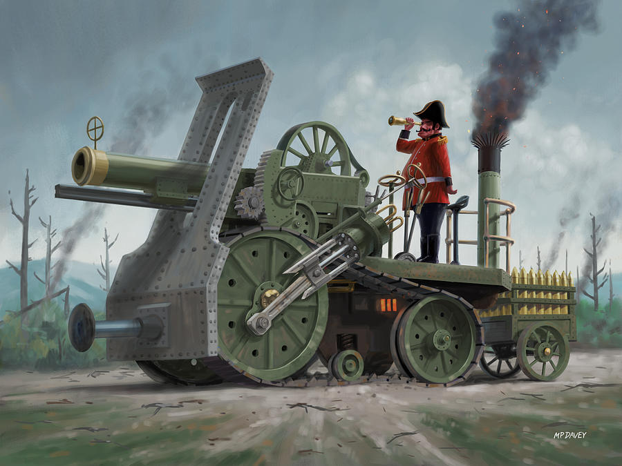 Steampunk military mobile field gun Digital Art by Martin Davey