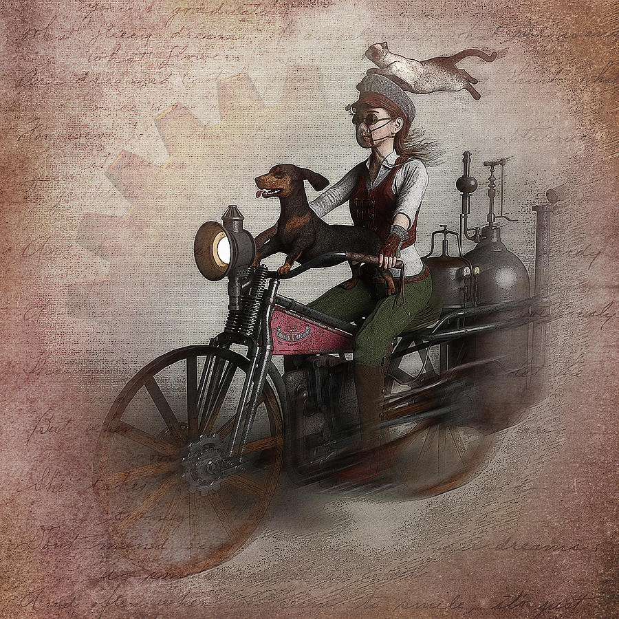 Steampunk Motorcycle Digital Art by Alisa Williams