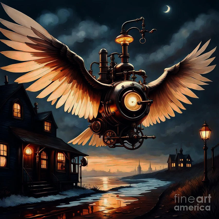 Steampunk Night Bird  Digital Art by Karen Newell