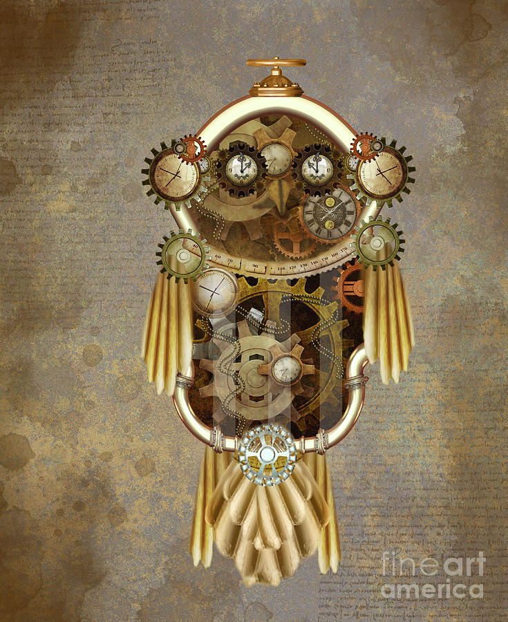 Steampunk Owl On A Grunge Background Digital Art