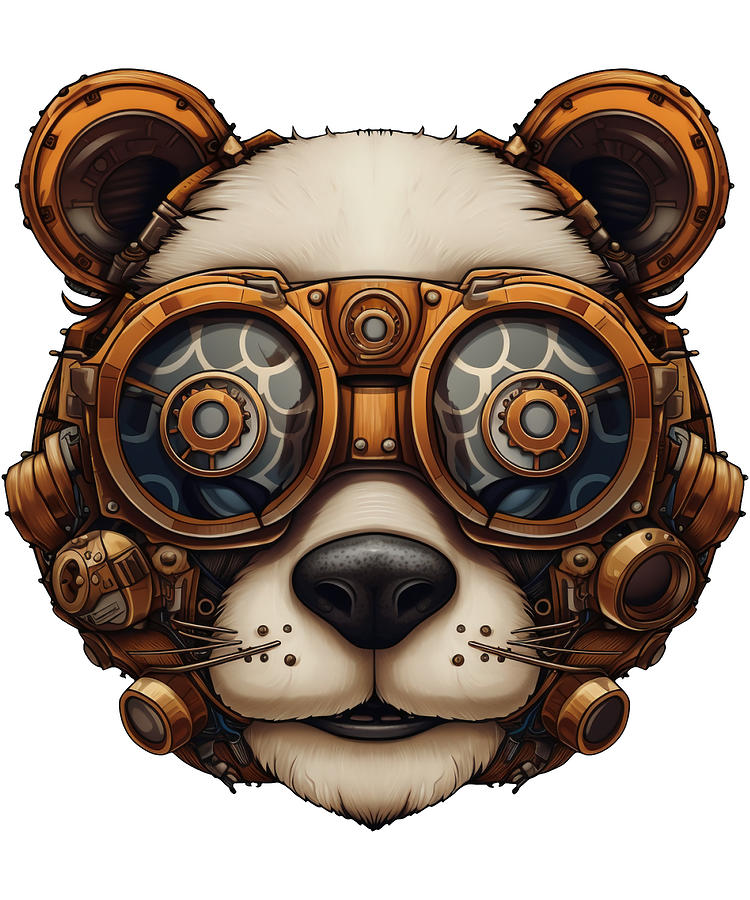 Steampunk Panda Bear Gift Steampunk Drawing by Kanig Designs