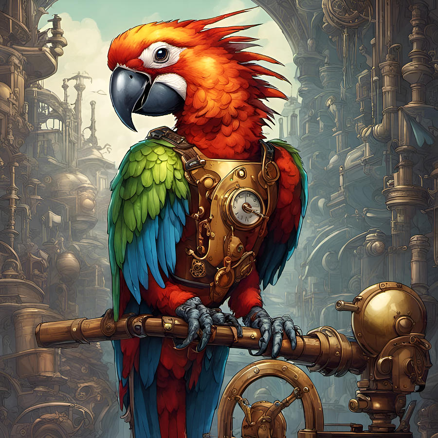 Steampunk Parrot Portrait  I Photograph by Cate Franklyn
