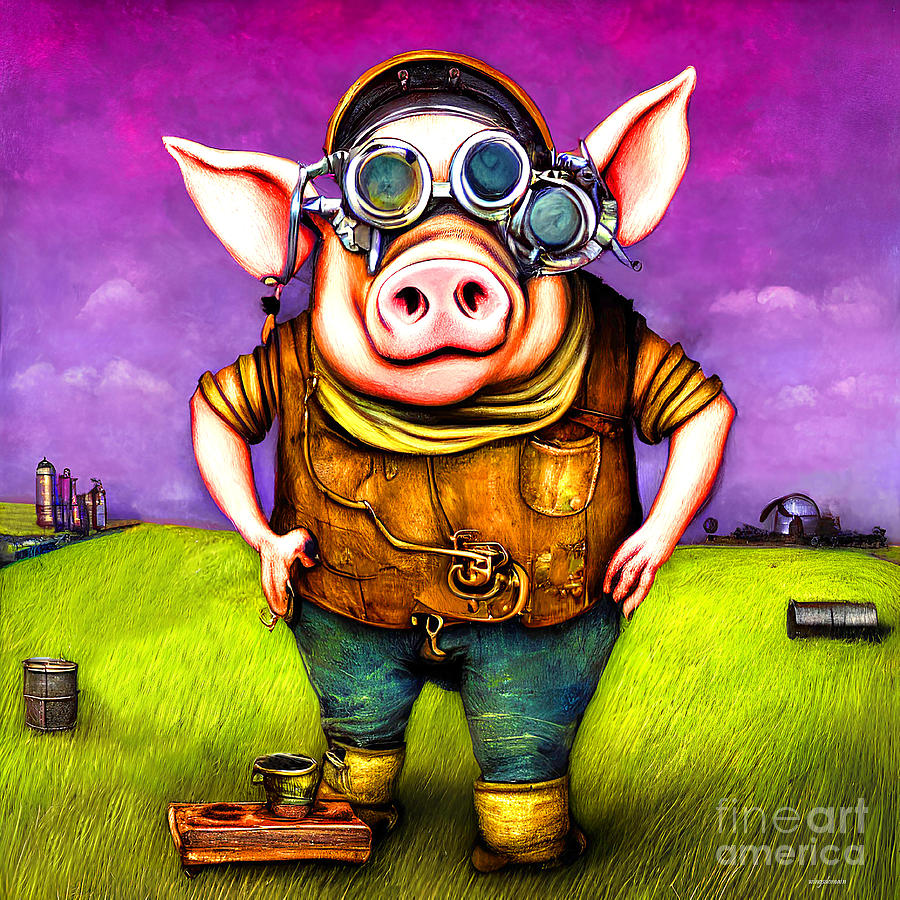 Steampunk Pig Out On The Farm 20221008t Mixed Media by Wingsdomain Art