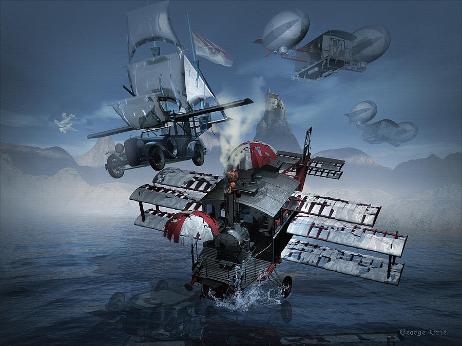 Steampunk sky-rover Digital Art by George Grie
