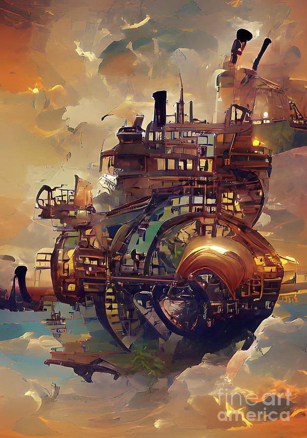 Steampunk Skyboat Painting by Esoterica Art Agency - Pixels