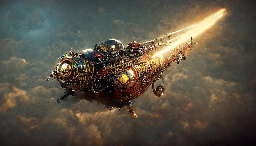 Steampunk Spaceship, 01 Painting by AM FineArtPrints