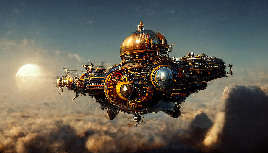 Steampunk Spaceship, 02 Painting by AM FineArtPrints