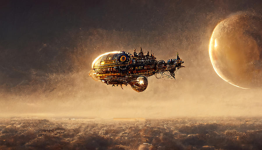 Steampunk Spaceship, 03 Painting by AM FineArtPrints