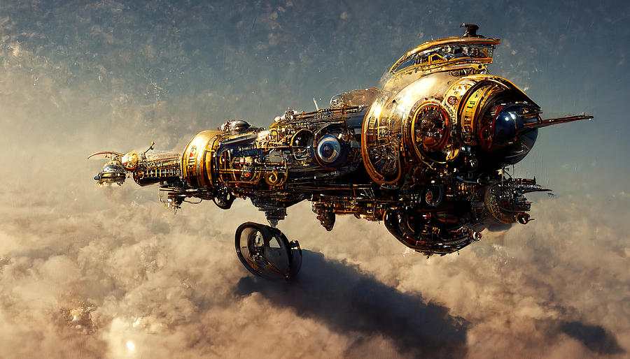 Steampunk Spaceship, 04 Painting by AM FineArtPrints