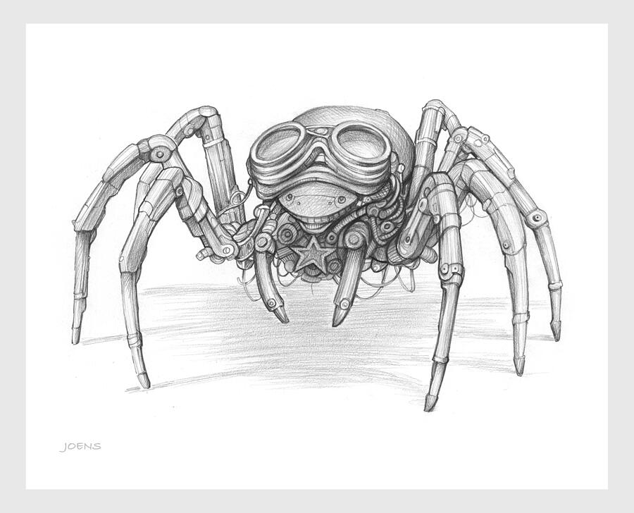 Spider Drawing - SteamPunk Spider by Greg Joens Spider Drawing - SteamPunk Spider by Greg Joens