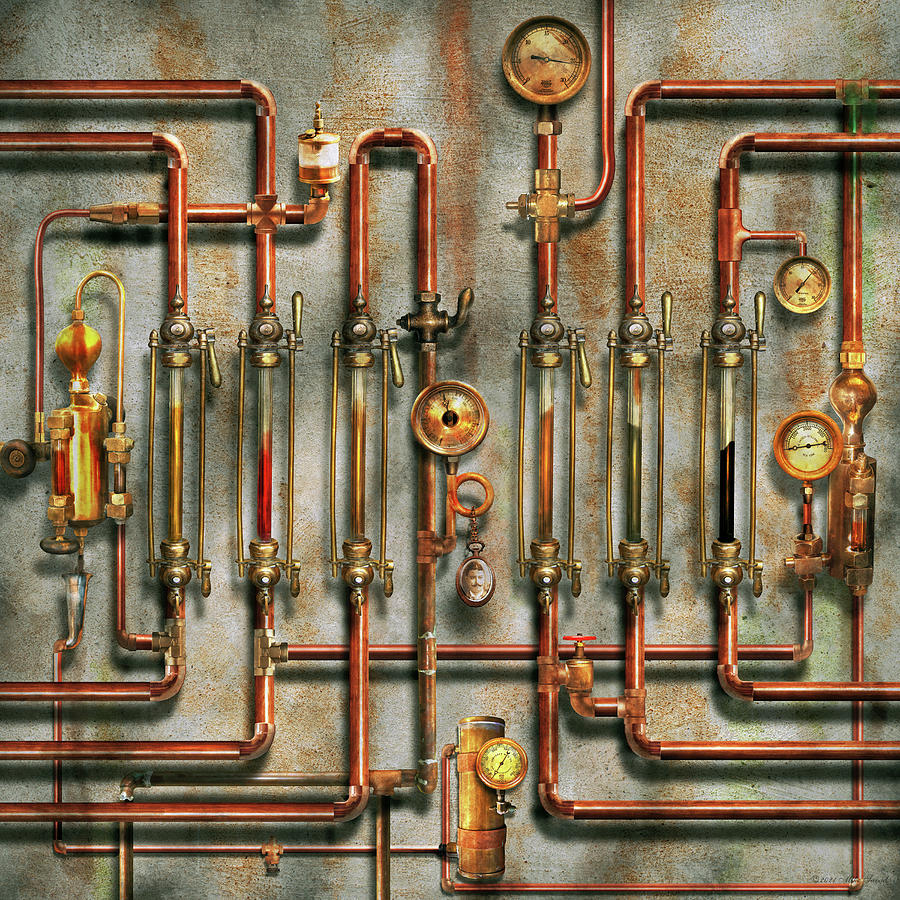 Steampunk - The lubrication manifold Digital Art by Mike Savad