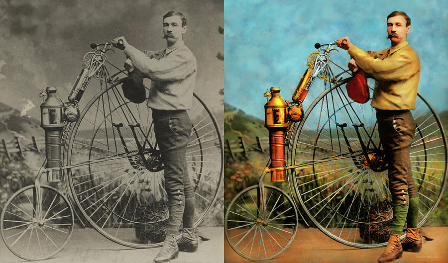 Steampunk - The Steampowered Bicycle 1884 - Side by Side Photograph by Mike Savad