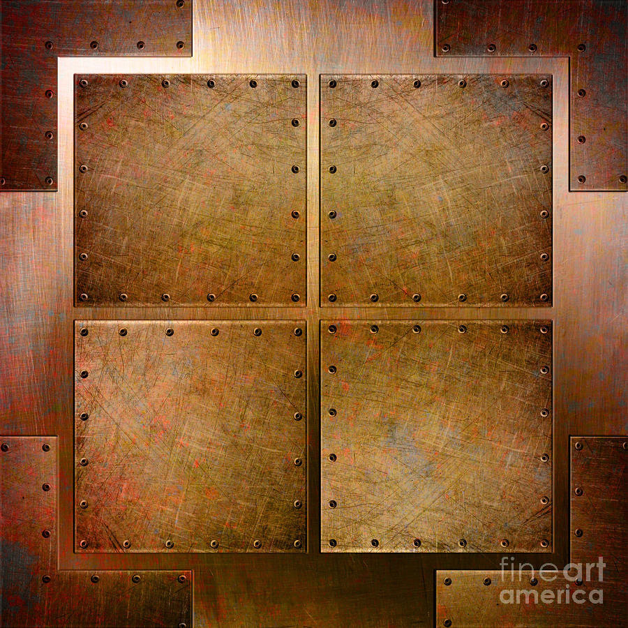 Steampunk Themed Artwork - Distressed Riveted Copper Sheets Print Digital Art by Fred Bertheas