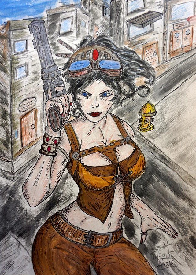 SteamPunk Warrior  Drawing by Brent Knippel